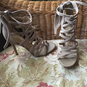 Sam Edelman Caged Ankle Tie Beige Suede High heeled Sandals size 6